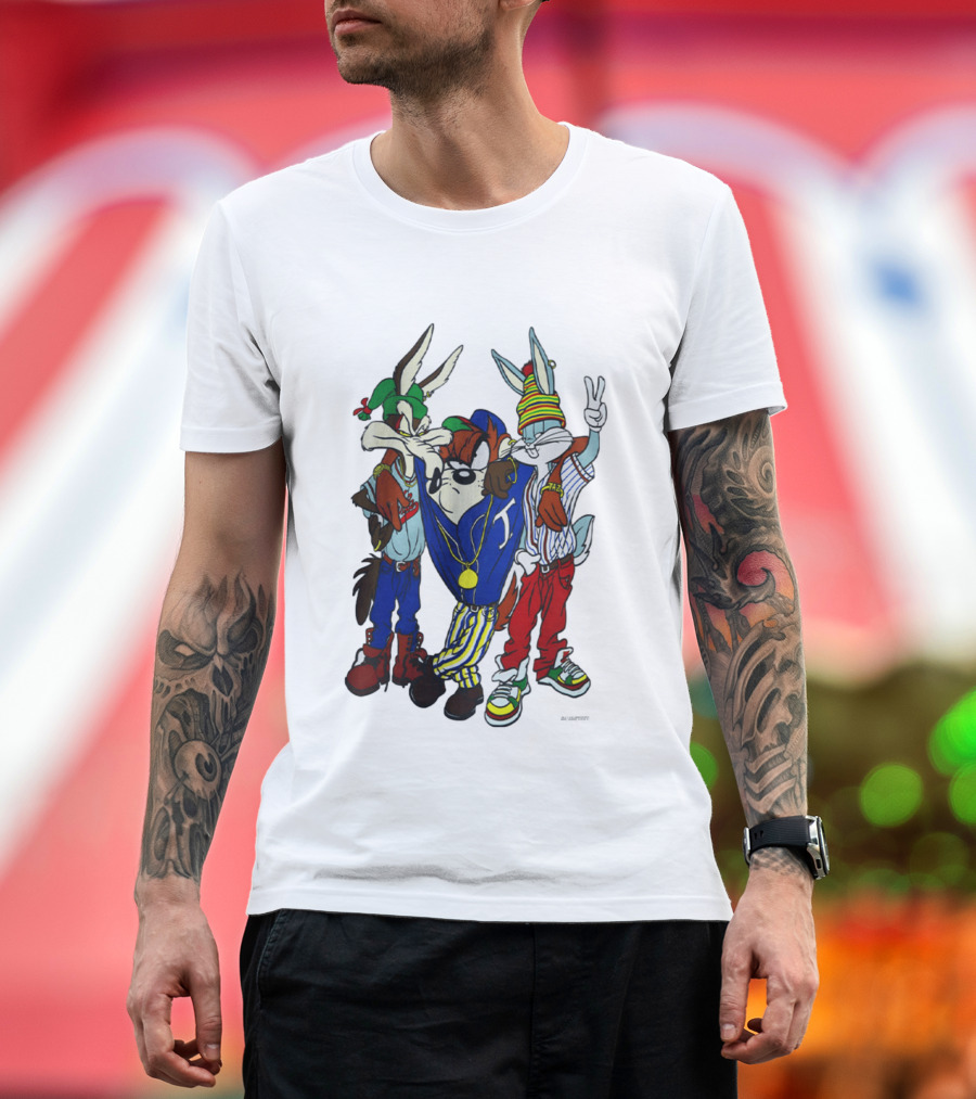Rare Looney Tunes Hip Hop Bugs Taz Wile E Coyote Peace Sign Pose T-Shirt