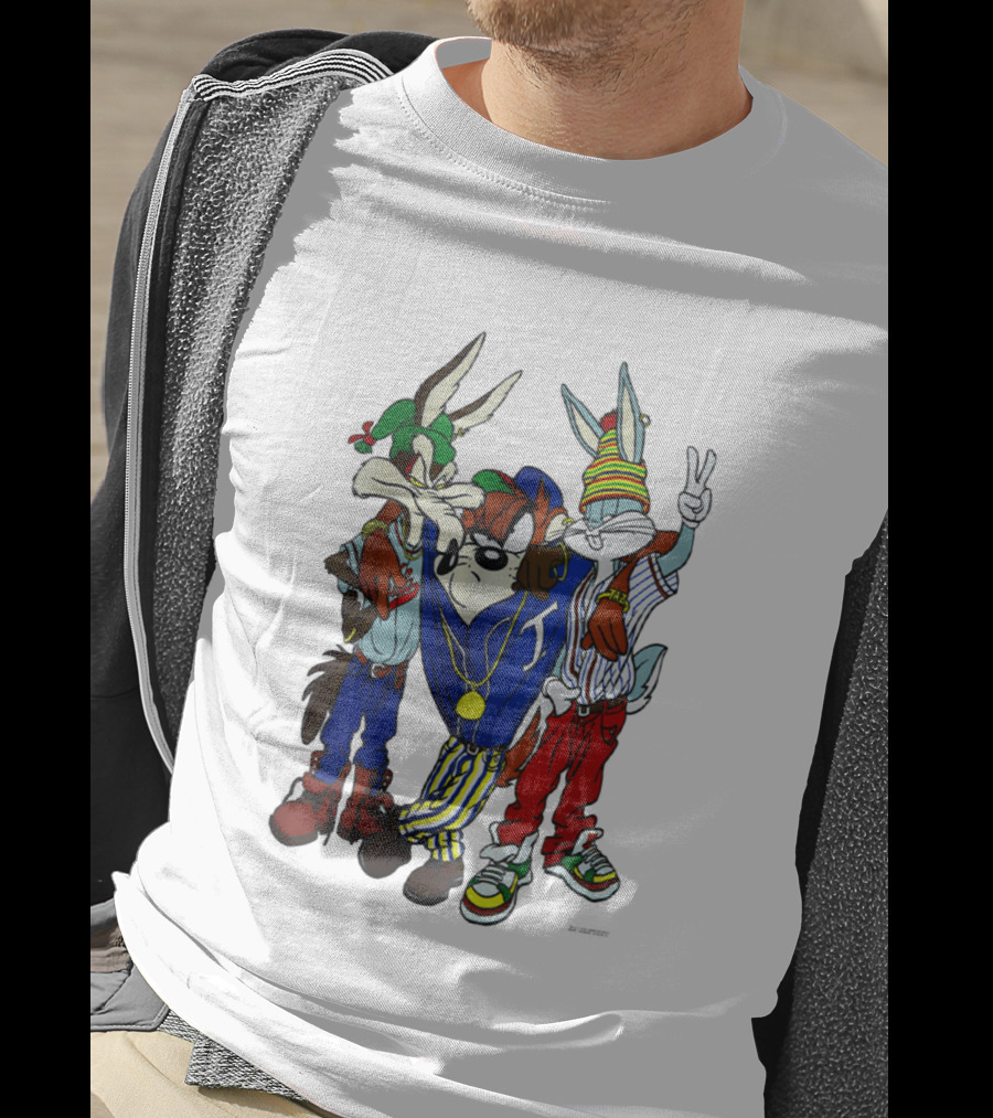 Rare Looney Tunes Hip Hop Bugs Taz Wile E Coyote Peace Sign Pose T-Shirt