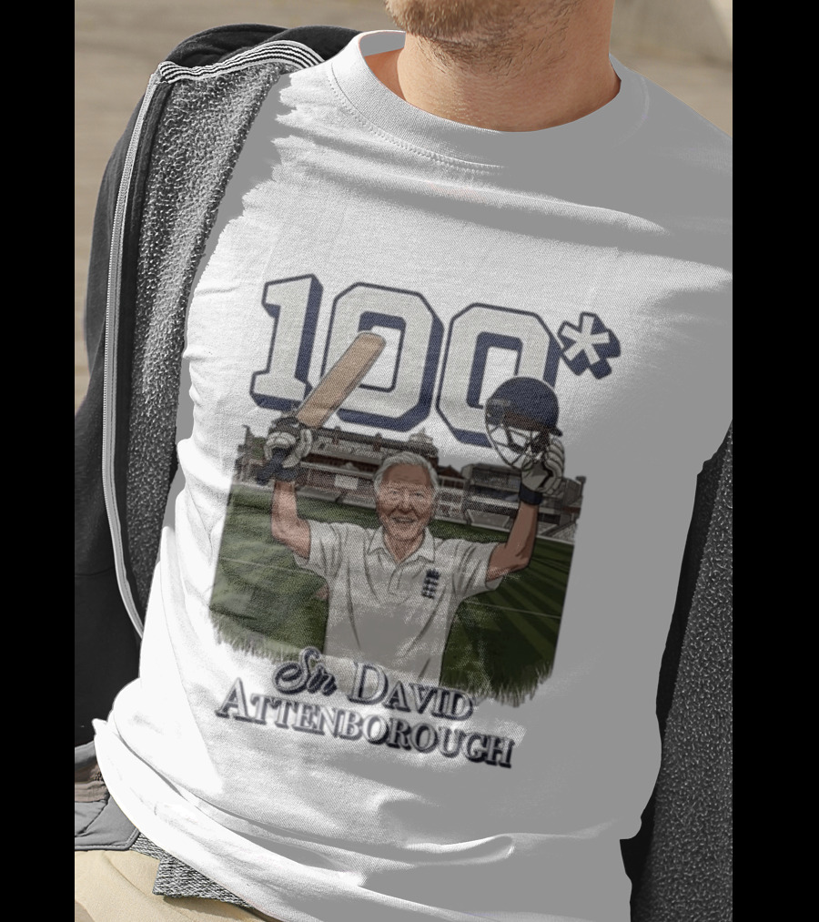Sir David Attenborough 100 Cricket Legend Batting Milestone T-Shirt