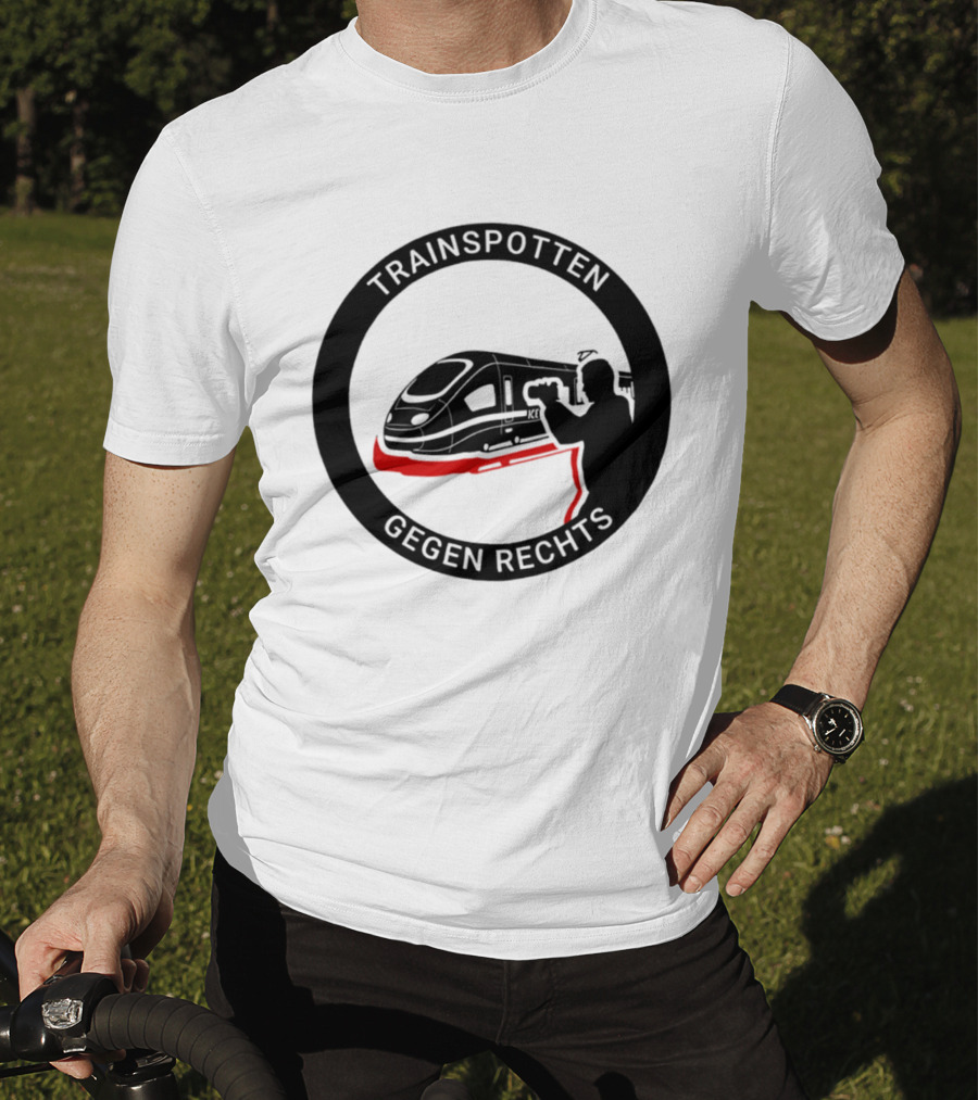 Trainspotten Gegen Rechts Train And Photographer Silhouette Anti Right Movement T-Shirt