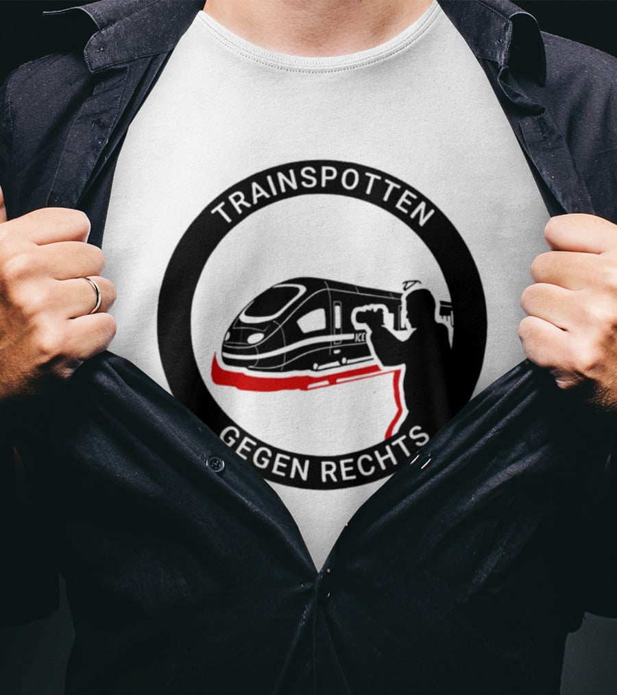 Trainspotten Gegen Rechts Train And Photographer Silhouette Anti Right Movement T-Shirt