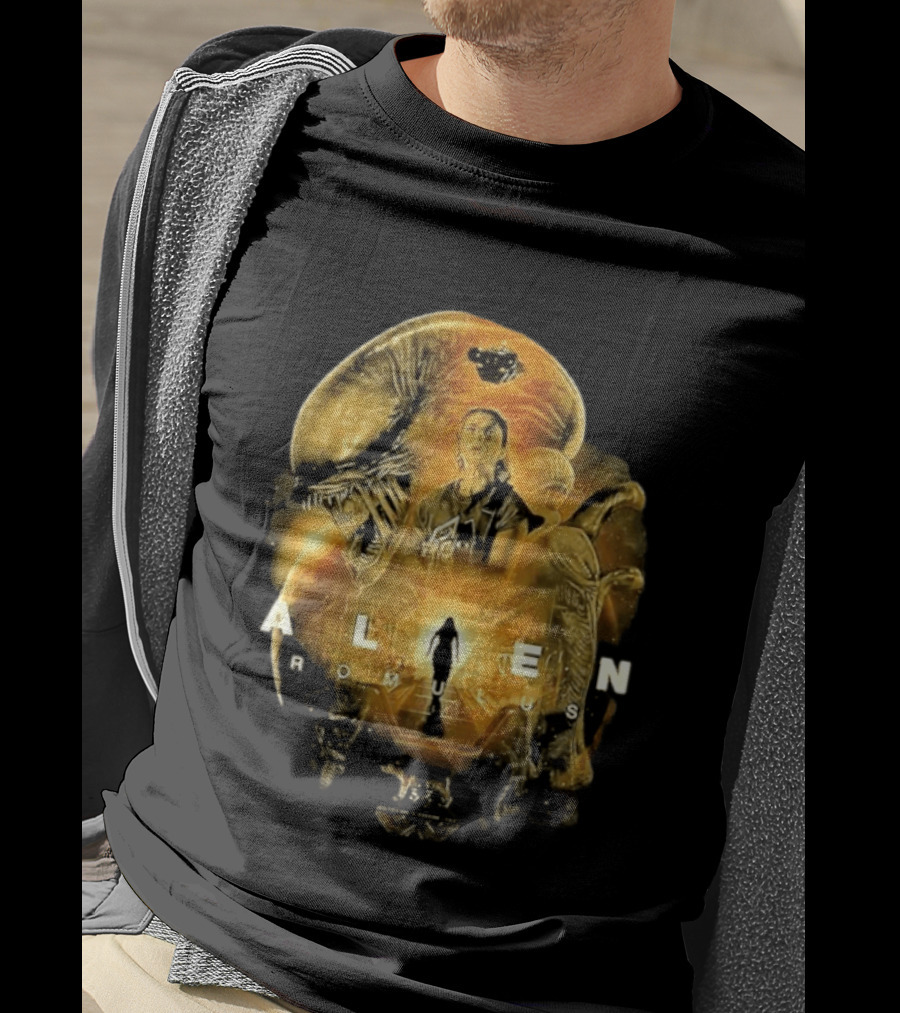 Alien Romulus Xenomorph Collage With Character And Spaceship T-Shirt