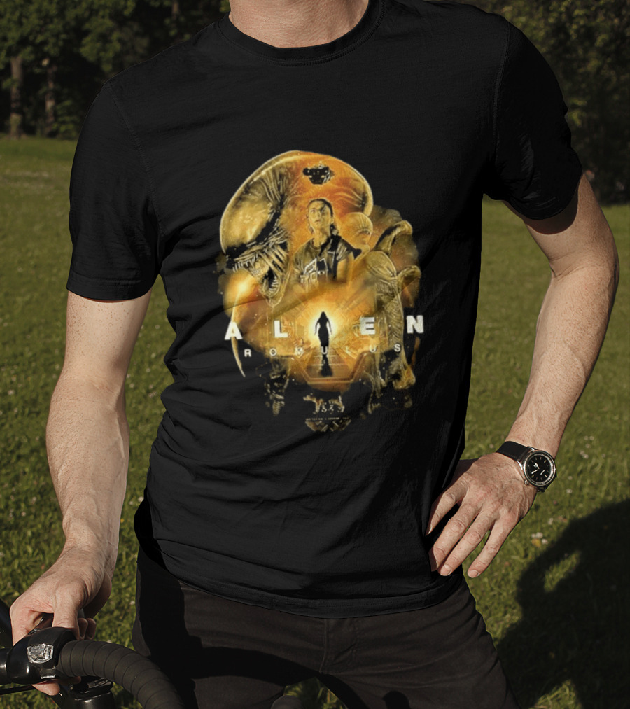 Alien Romulus Xenomorph Collage With Character And Spaceship T-Shirt
