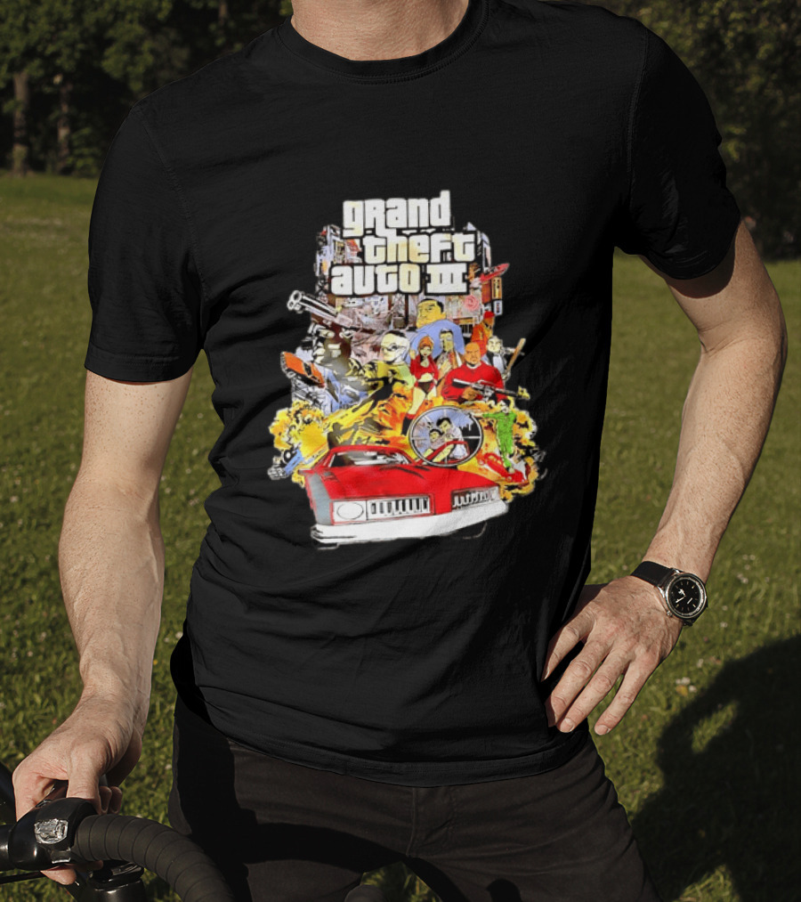 Grand Theft Auto III Characters Action Collage With Iconic Red Car T-Shirt
