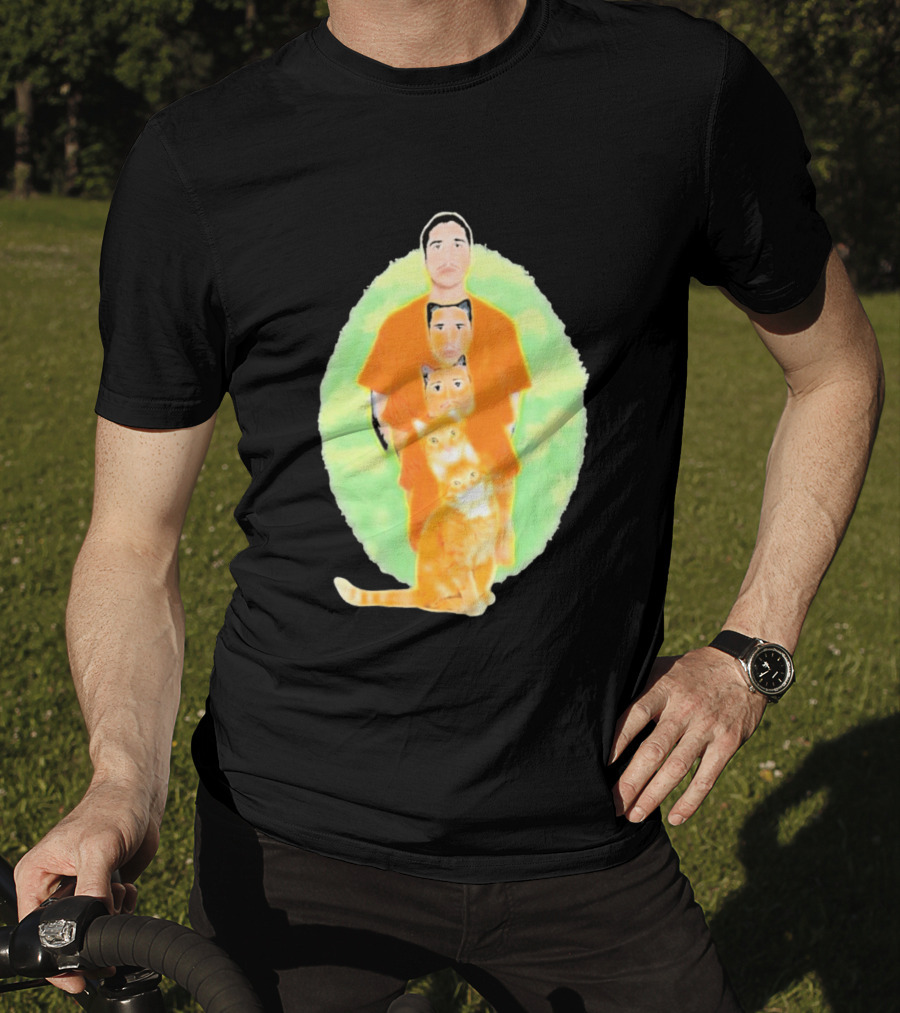 Julian And Logan Julian And Logan Logan Meows With Orange Cat Stack T-Shirt