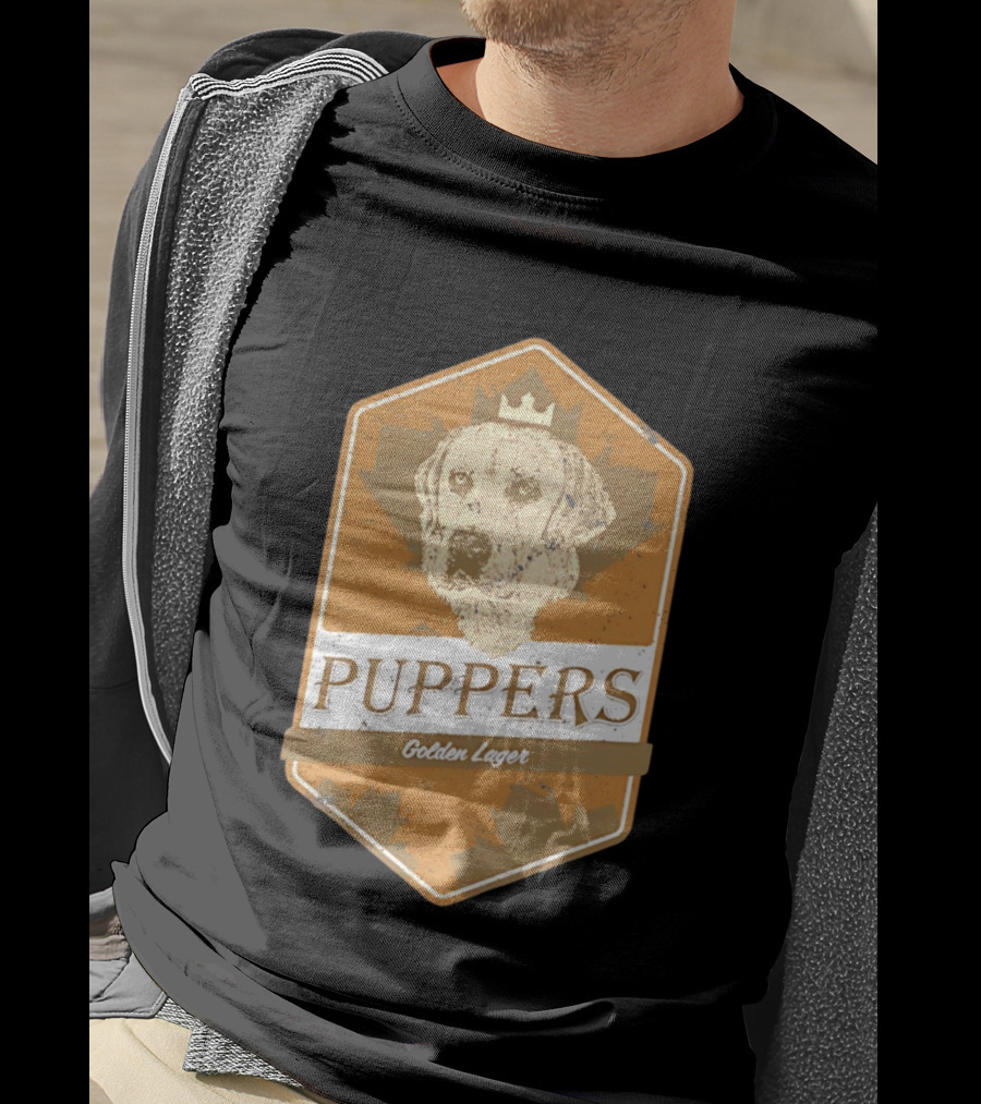 Puppers Golden Lager Dog Label Image With Crown T-Shirt