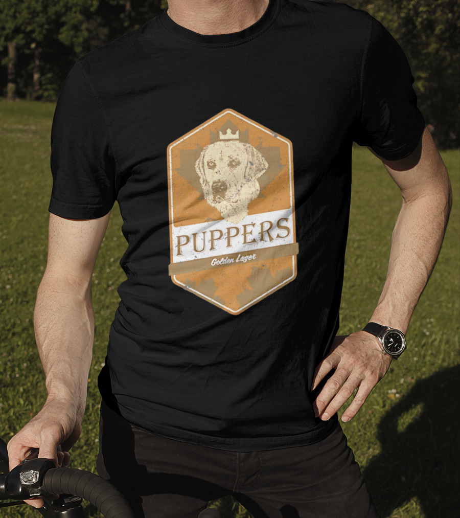 Puppers Golden Lager Dog Label Image With Crown T-Shirt