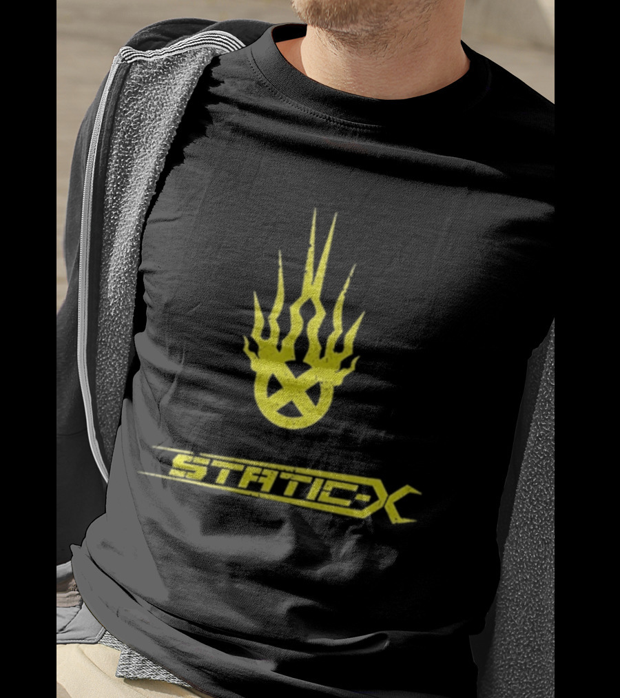 Static X Yellow Flame Shock Band Merch T-Shirt