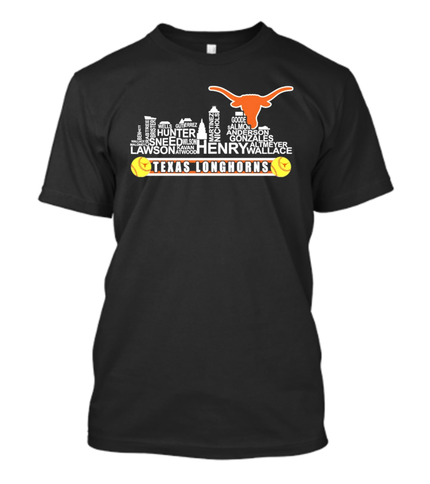 Texas Longhorns Softball Henry Anderson Hunter Skyline T-Shirt