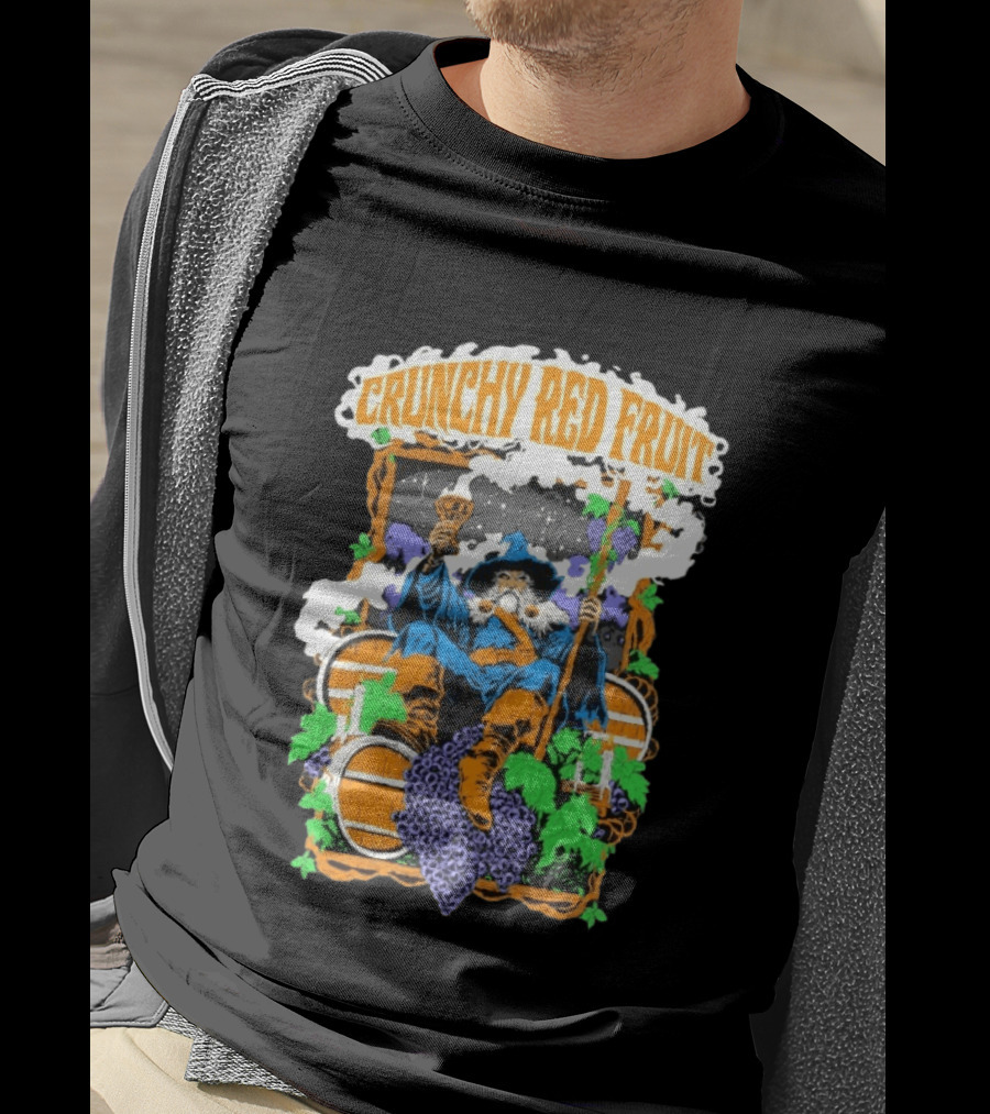 Crunchy Red Fruit Wizard With Grapes And Barrels T-Shirt