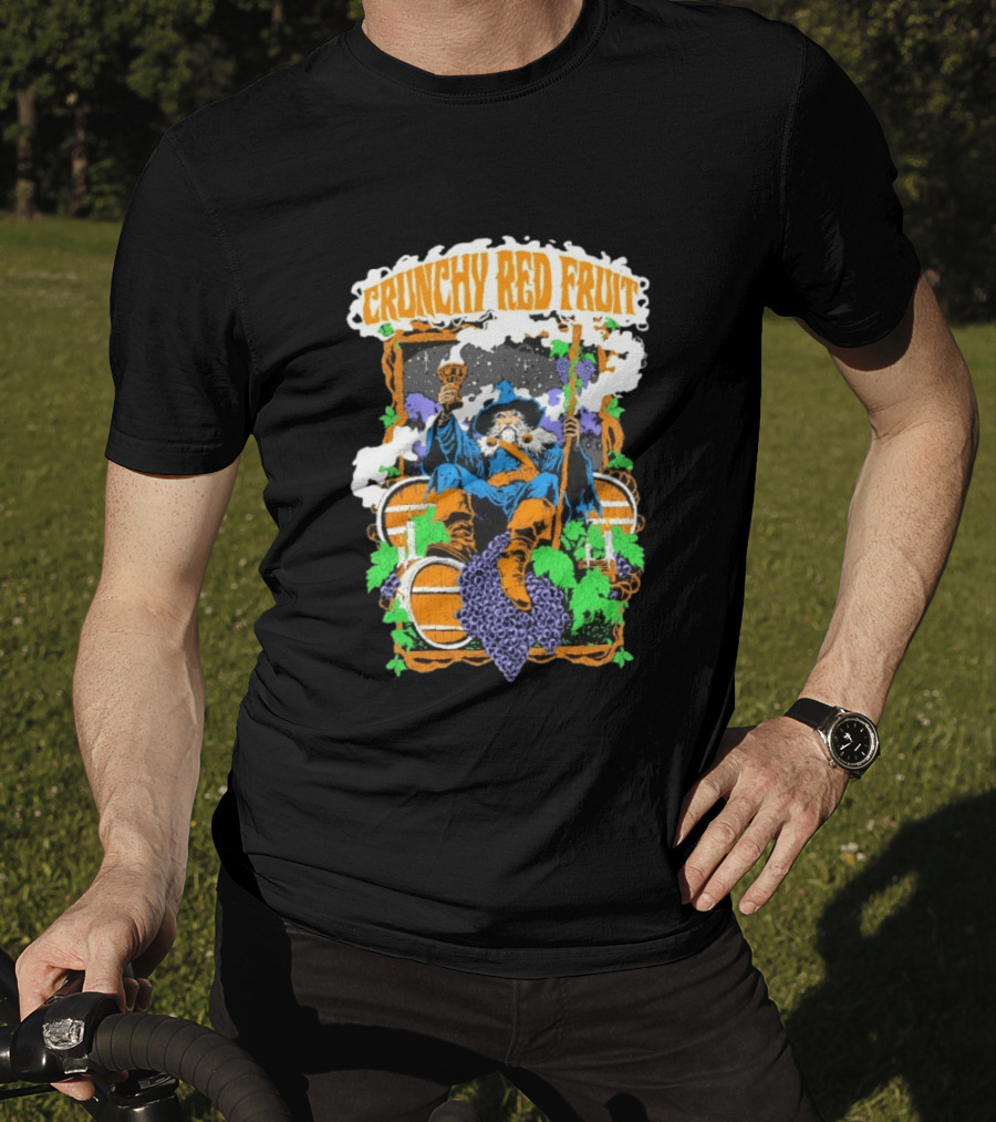 Crunchy Red Fruit Wizard With Grapes And Barrels T-Shirt