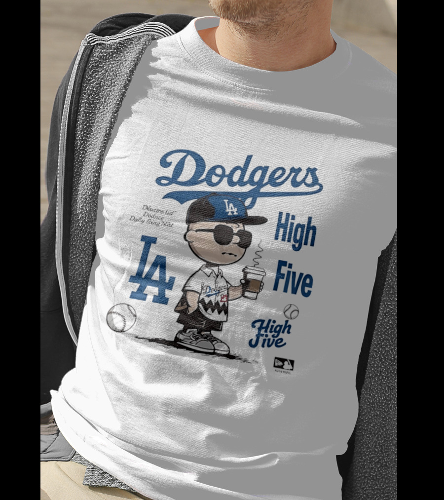 Los Angeles Dodgers High Five With Charlie Brown Coffee Style And LA Baseball Vibes T-Shirt