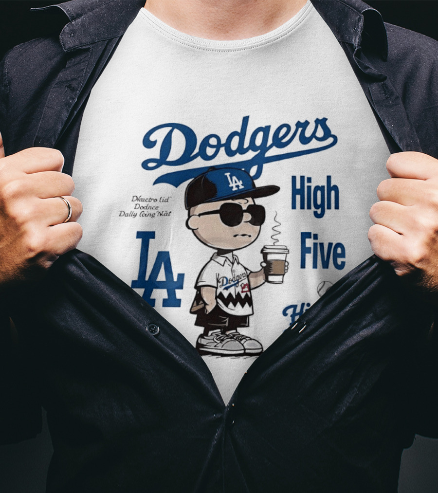 Los Angeles Dodgers High Five With Charlie Brown Coffee Style And LA Baseball Vibes T-Shirt