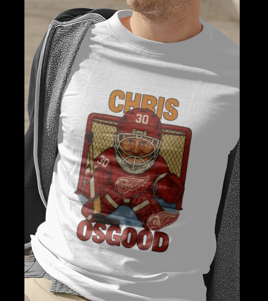 CHRIS OSGOOD 30 Detroit Red Wings Hockey Goalie Caricature T-Shirt