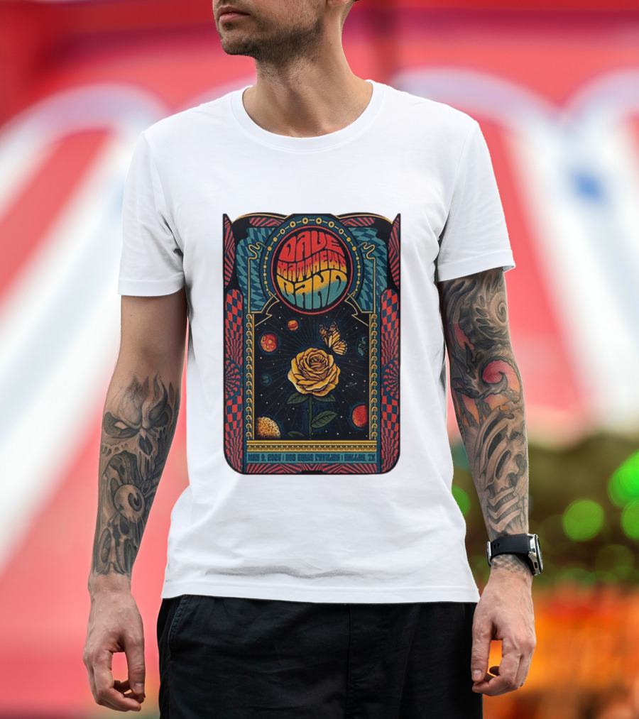 Dave Matthews Band May 9 2026 Dos Equis Pavilion Dallas TX Retro Psychedelic Butterfly Rose Planet T-Shirt