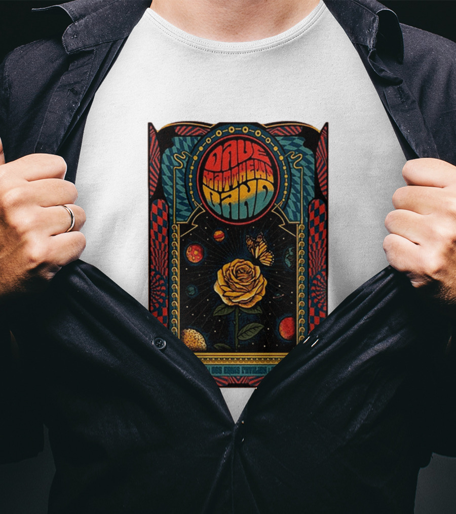 Dave Matthews Band May 9 2026 Dos Equis Pavilion Dallas TX Retro Psychedelic Butterfly Rose Planet T-Shirt