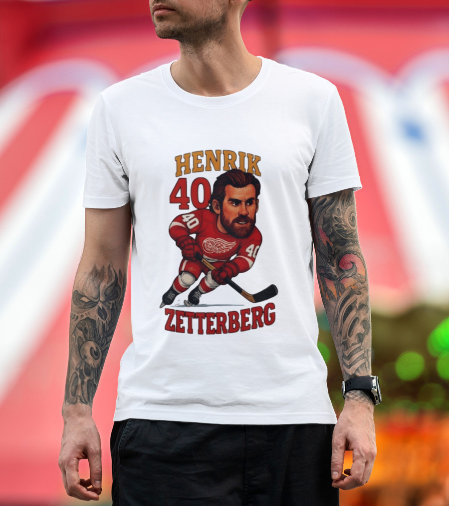 Henrik Zetterberg 40 Detroit Red Wings Hockey Player Caricature T-Shirt