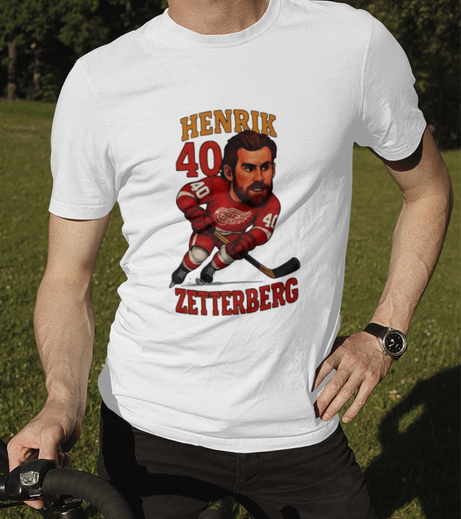Henrik Zetterberg 40 Detroit Red Wings Hockey Player Caricature T-Shirt
