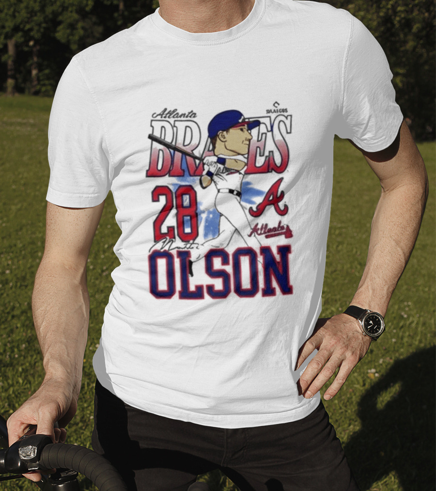 Atlanta Braves 28 Olson Caricature T-Shirt