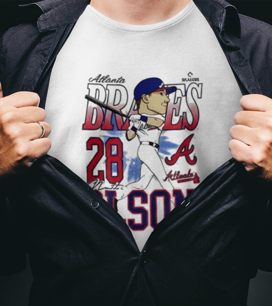 Atlanta Braves 28 Olson Caricature T-Shirt