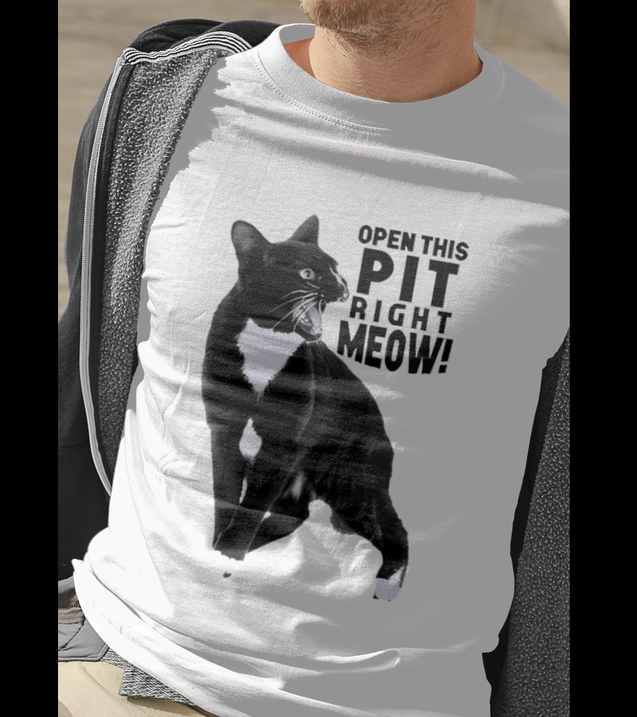 Open This Pit Right Meow Black And White Cat T-Shirt