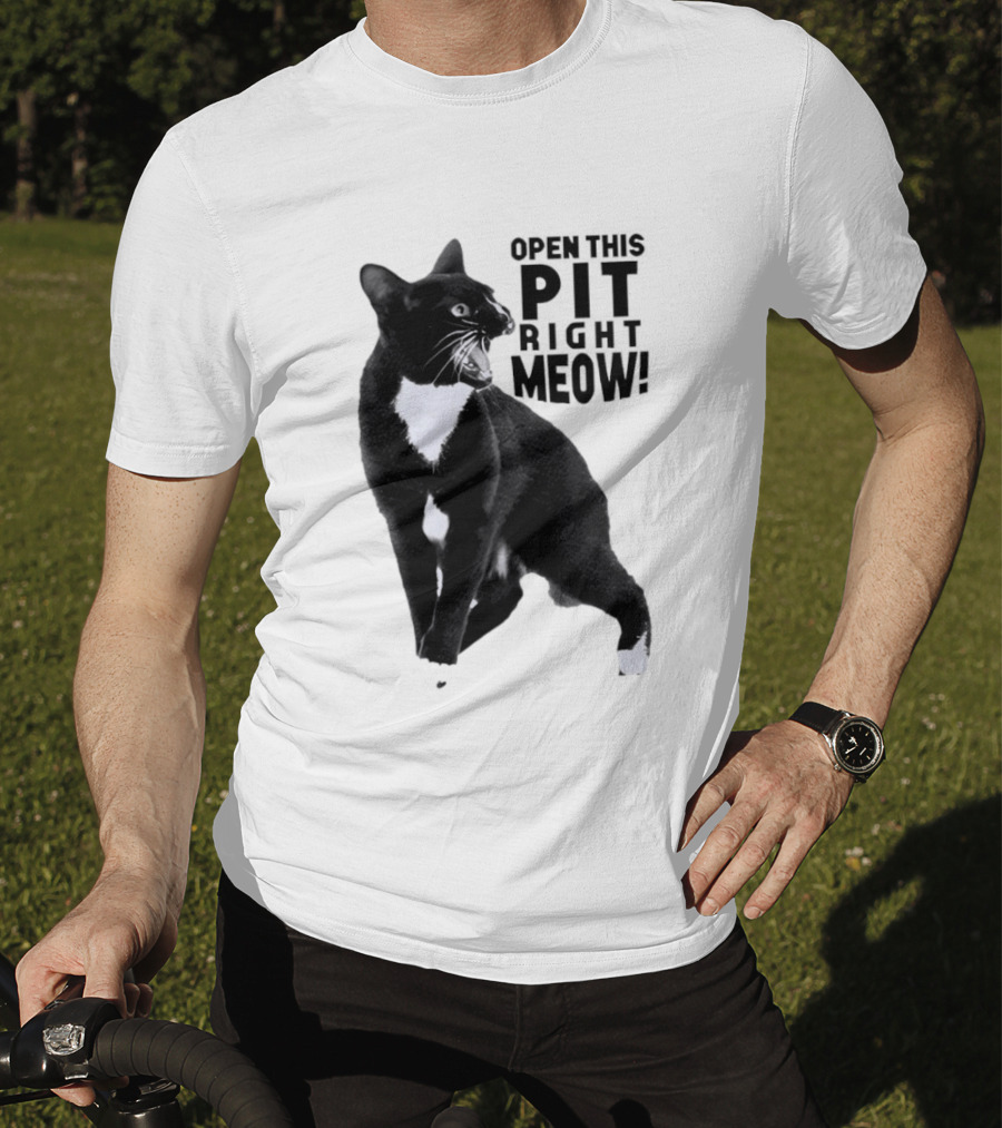 Open This Pit Right Meow Black And White Cat T-Shirt