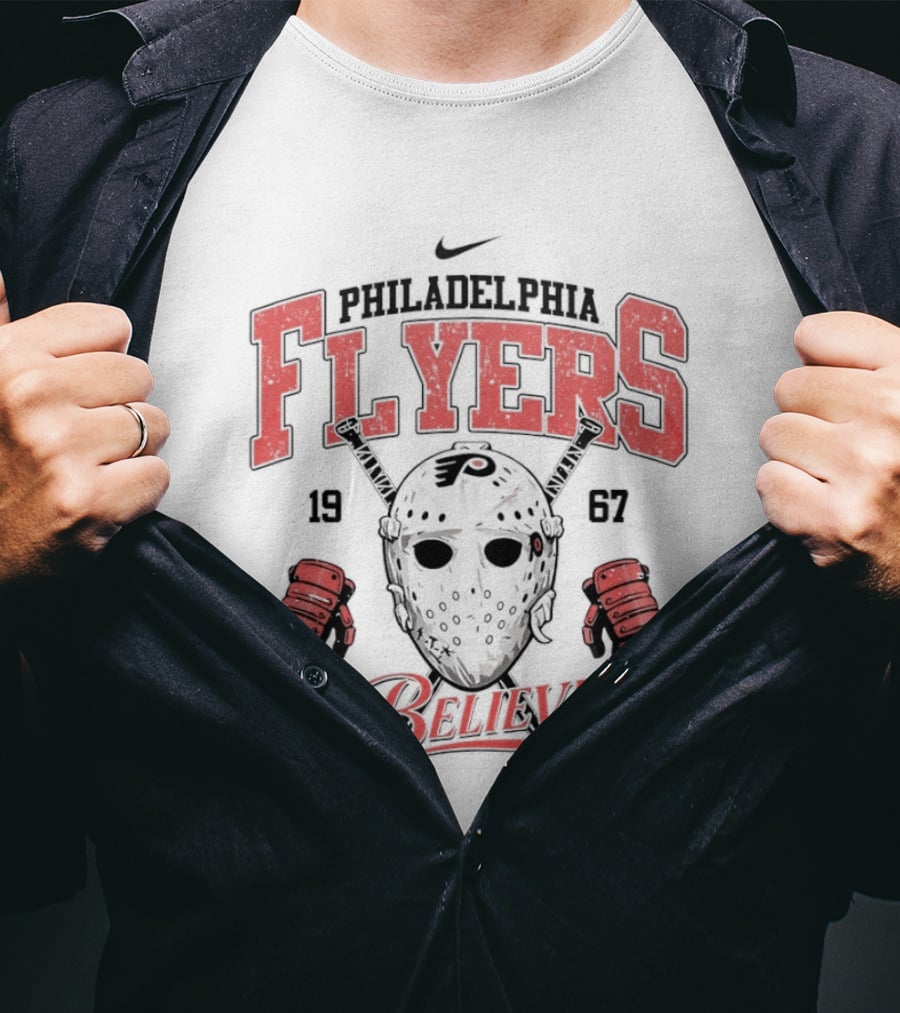 Philadelphia Flyers 1967 Believe Hockey Mask And Gloves T-Shirt
