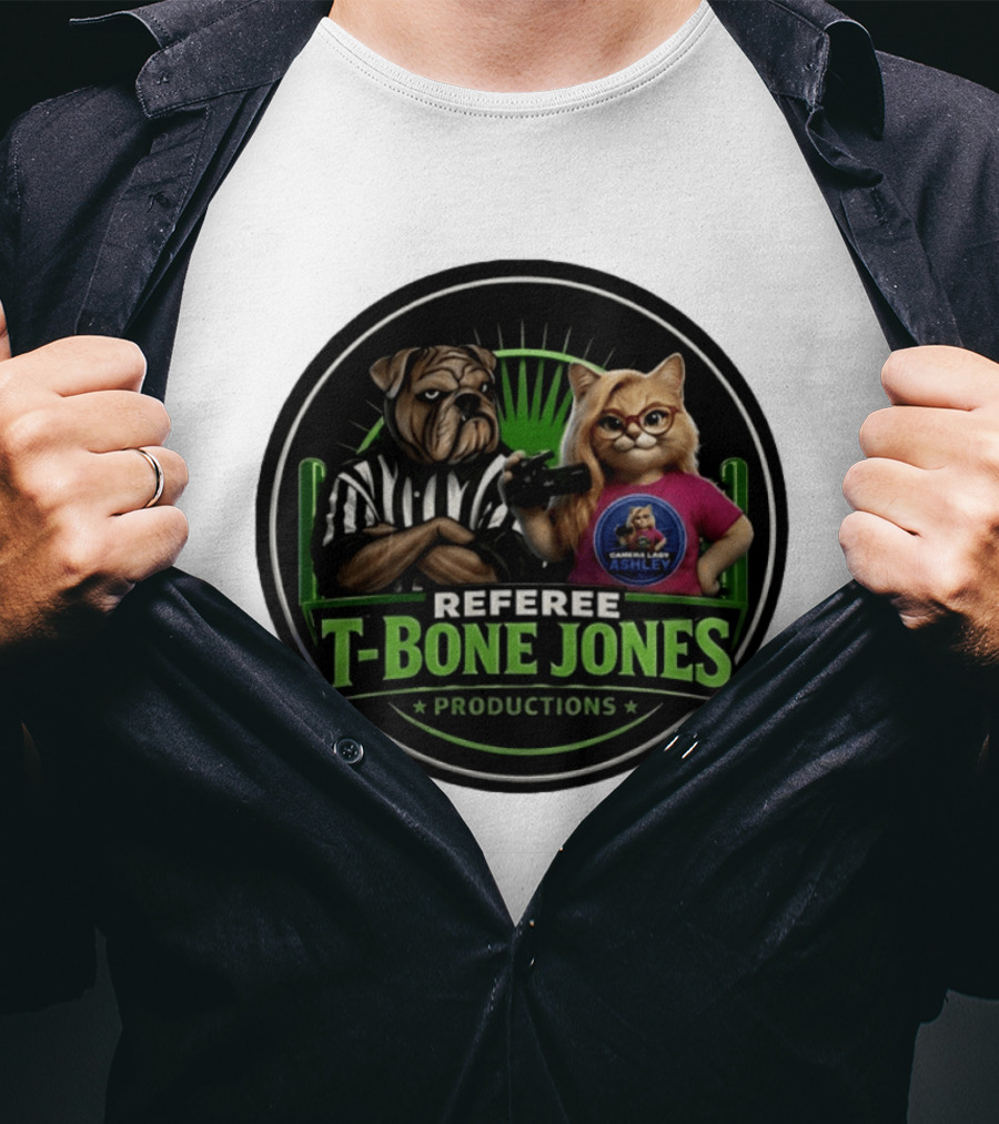 Referee Bone Jones Productions Light Blue Gaming Ashley Bulldog Cat T-Shirt