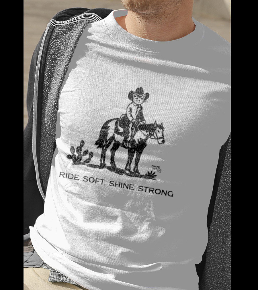 Cowboy Cat Riding Horse Ride Soft Shine Strong Cactus Scenery T-Shirt