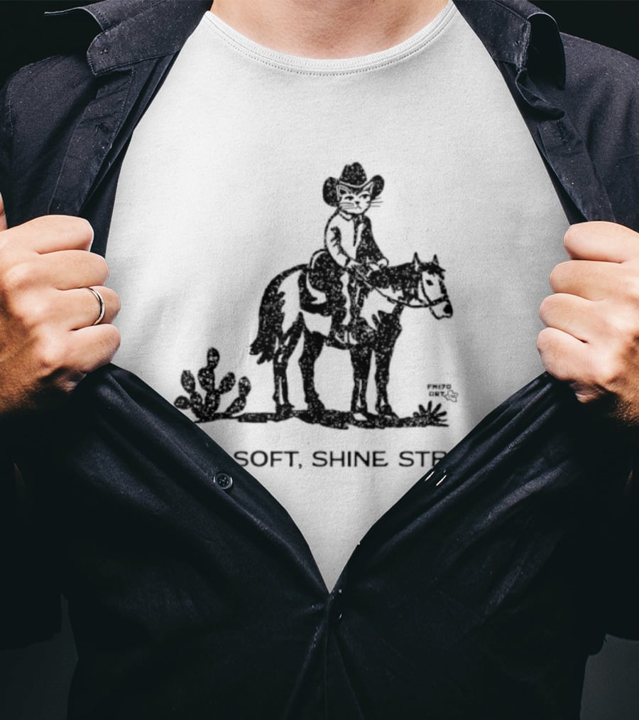 Cowboy Cat Riding Horse Ride Soft Shine Strong Cactus Scenery T-Shirt
