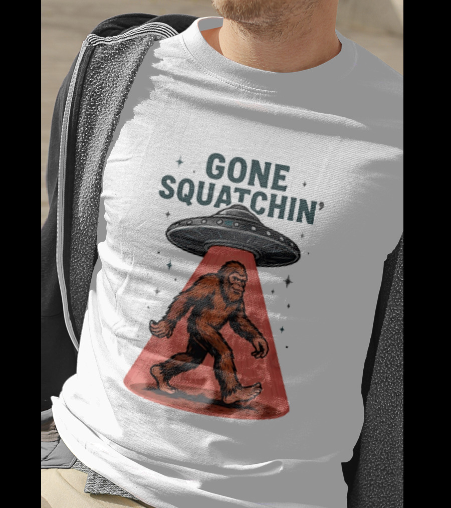 Gone Squatchin' Bigfoot Sasquatch UFO Abduction Beam T-Shirt