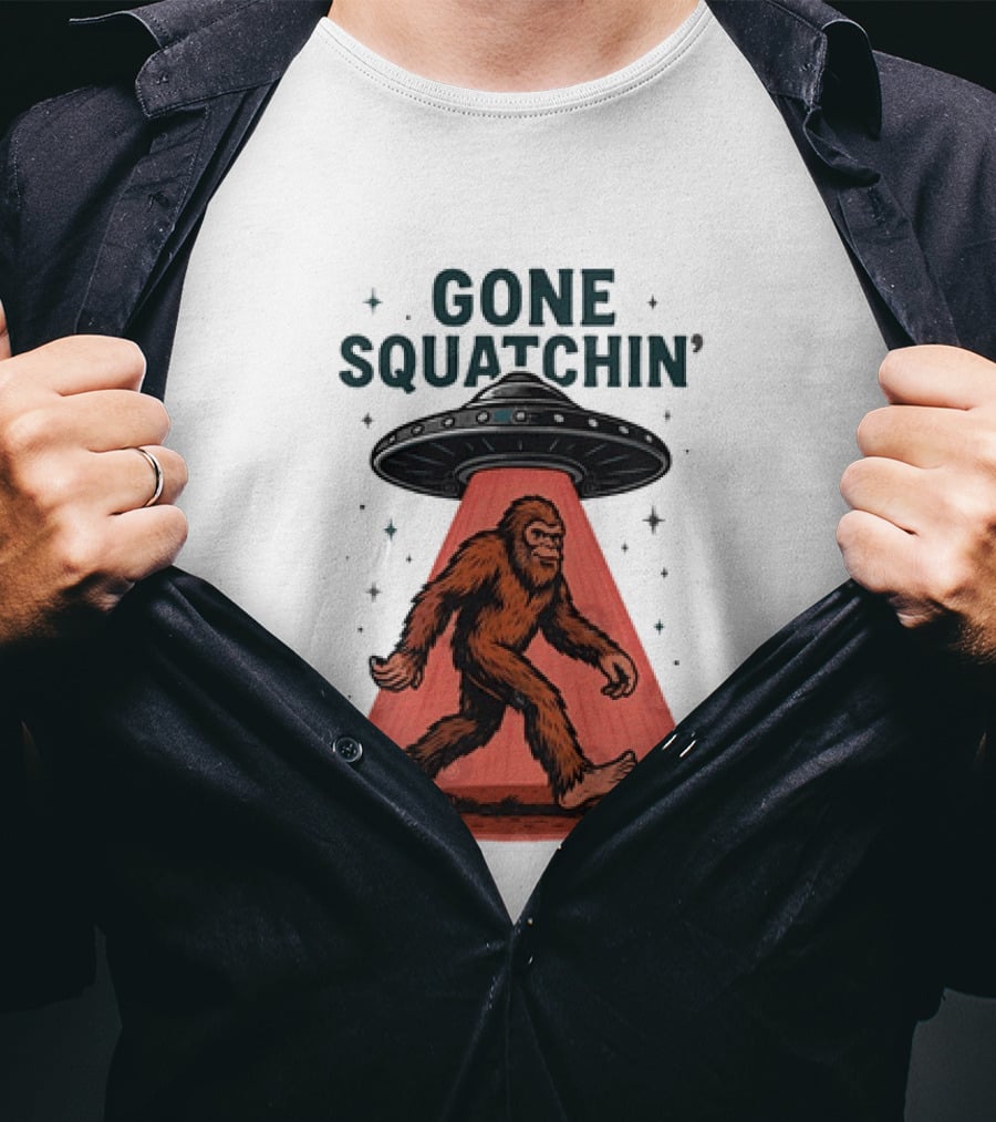 Gone Squatchin' Bigfoot Sasquatch UFO Abduction Beam T-Shirt