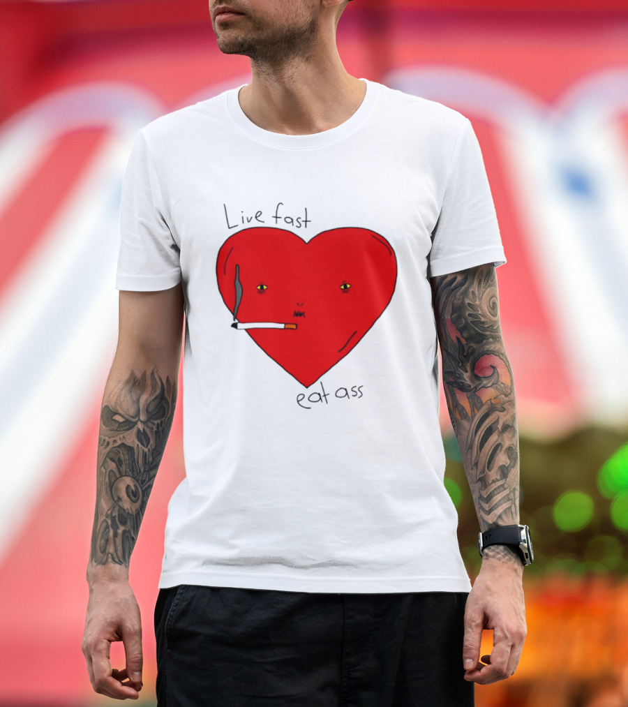 Live Fast Eat Ass Heart Smoking Cartoon T-Shirt