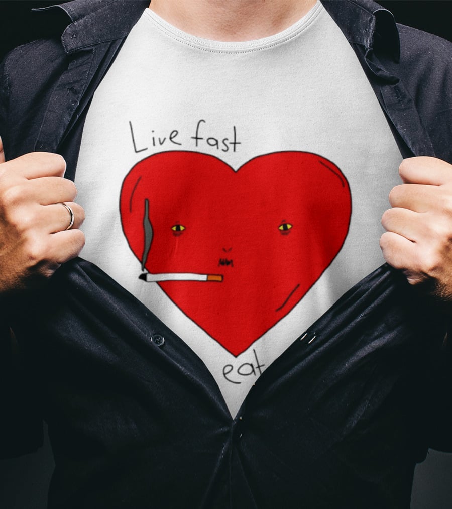 Live Fast Eat Ass Heart Smoking Cartoon T-Shirt