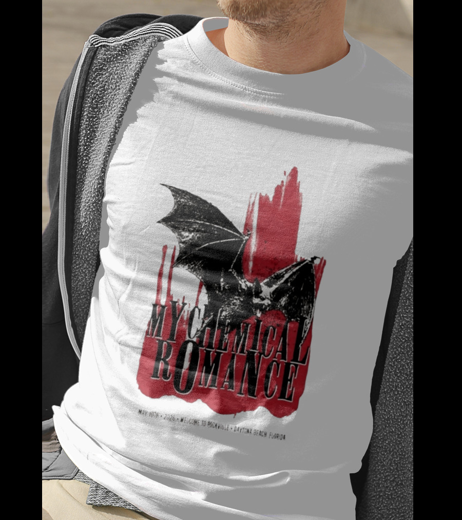 My Chemical Romance Daytona Beach FL May 10 2026 Tour Bat And Red Splash T-Shirt