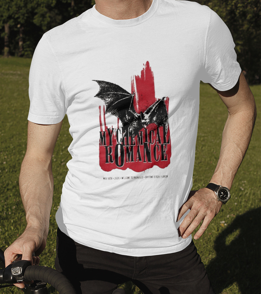 My Chemical Romance Daytona Beach FL May 10 2026 Tour Bat And Red Splash T-Shirt