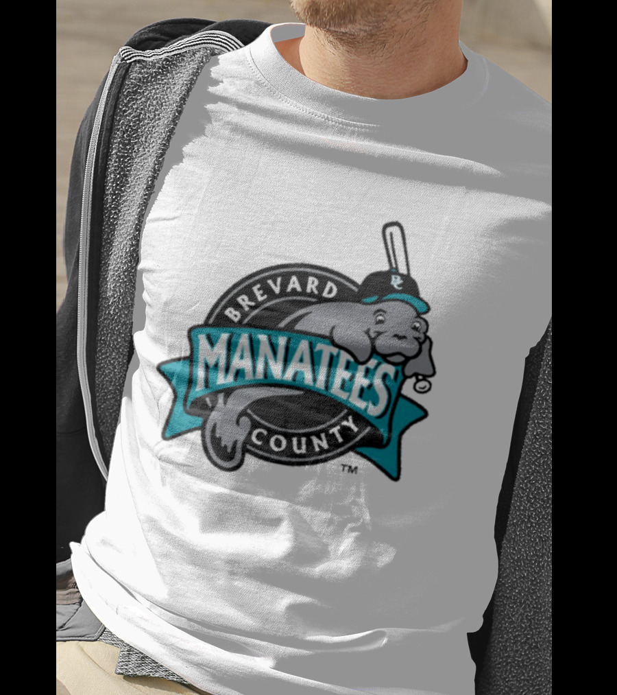 Brevard County Manatees Baseball Team Cap Mascot With Bat And Ball T-Shirt