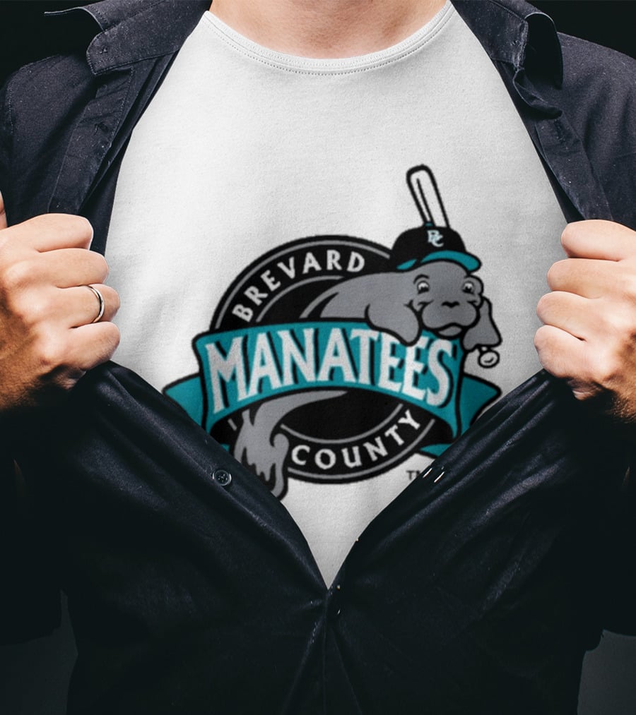 Brevard County Manatees Baseball Team Cap Mascot With Bat And Ball T-Shirt
