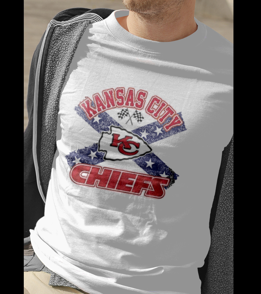 Kansas City Chiefs KC Red Logo Stars And Bars Caricature T-Shirt