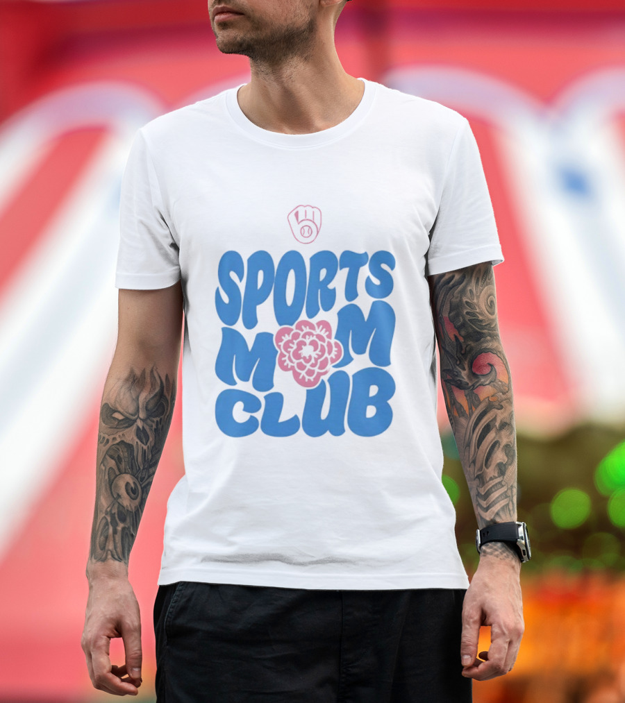 Milwaukee Brewers Sports Mom Club Mother's Day Baseball Mitt Flower T-Shirt
