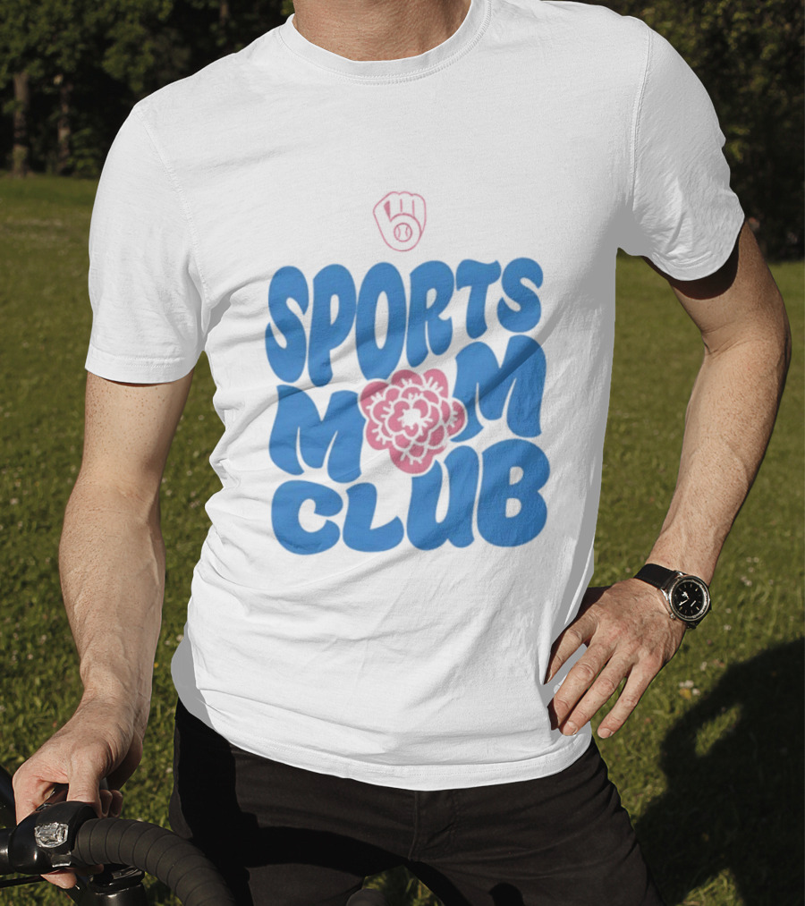 Milwaukee Brewers Sports Mom Club Mother's Day Baseball Mitt Flower T-Shirt
