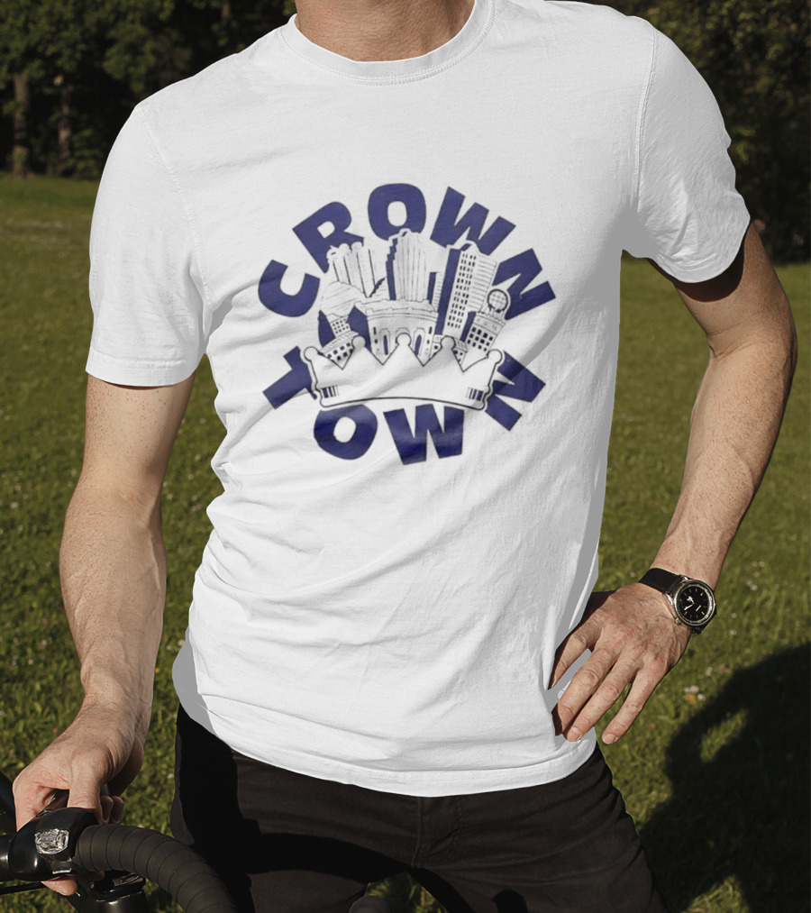 Original Charlie Hustle Crown Town Cityscape White Cap T-Shirt