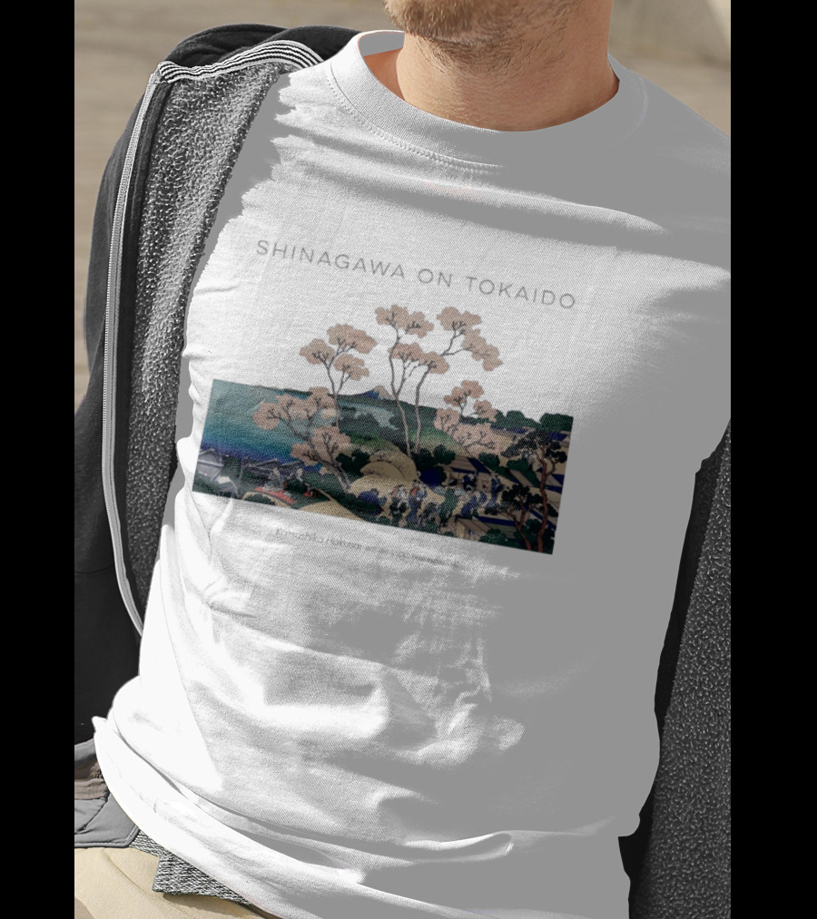 Shinagawa On Tokaido Katsushika Hokusai Cherry Blossoms And Travelers In Edo Period Japan T-Shirt