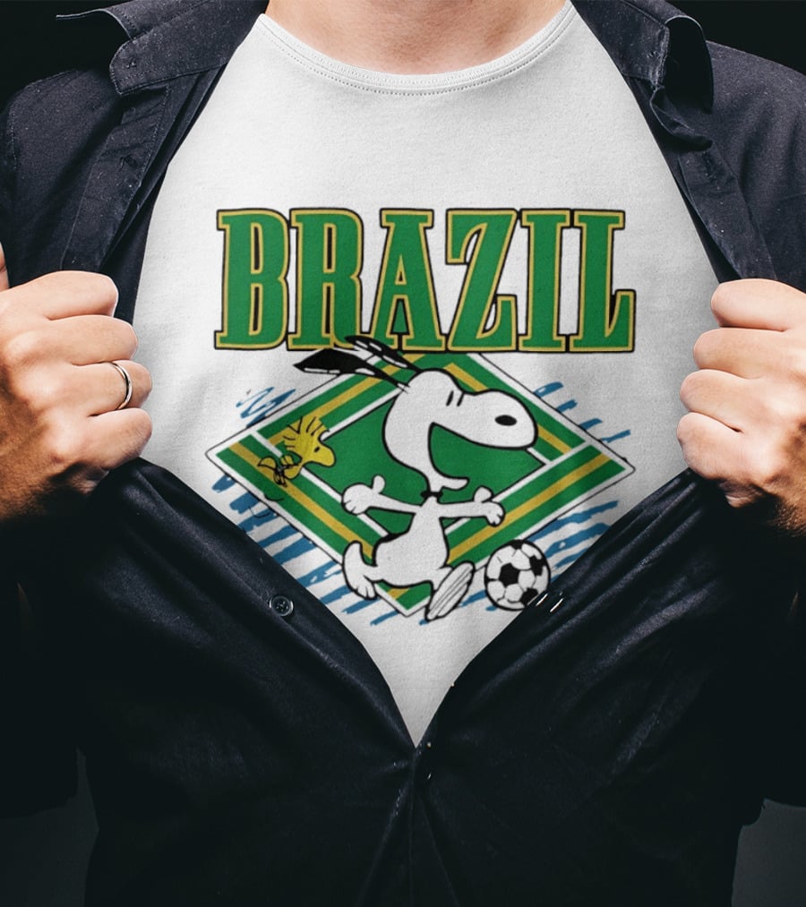 Brazil Soccer Snoopy Woodstock Peanuts Characters Football T-Shirt
