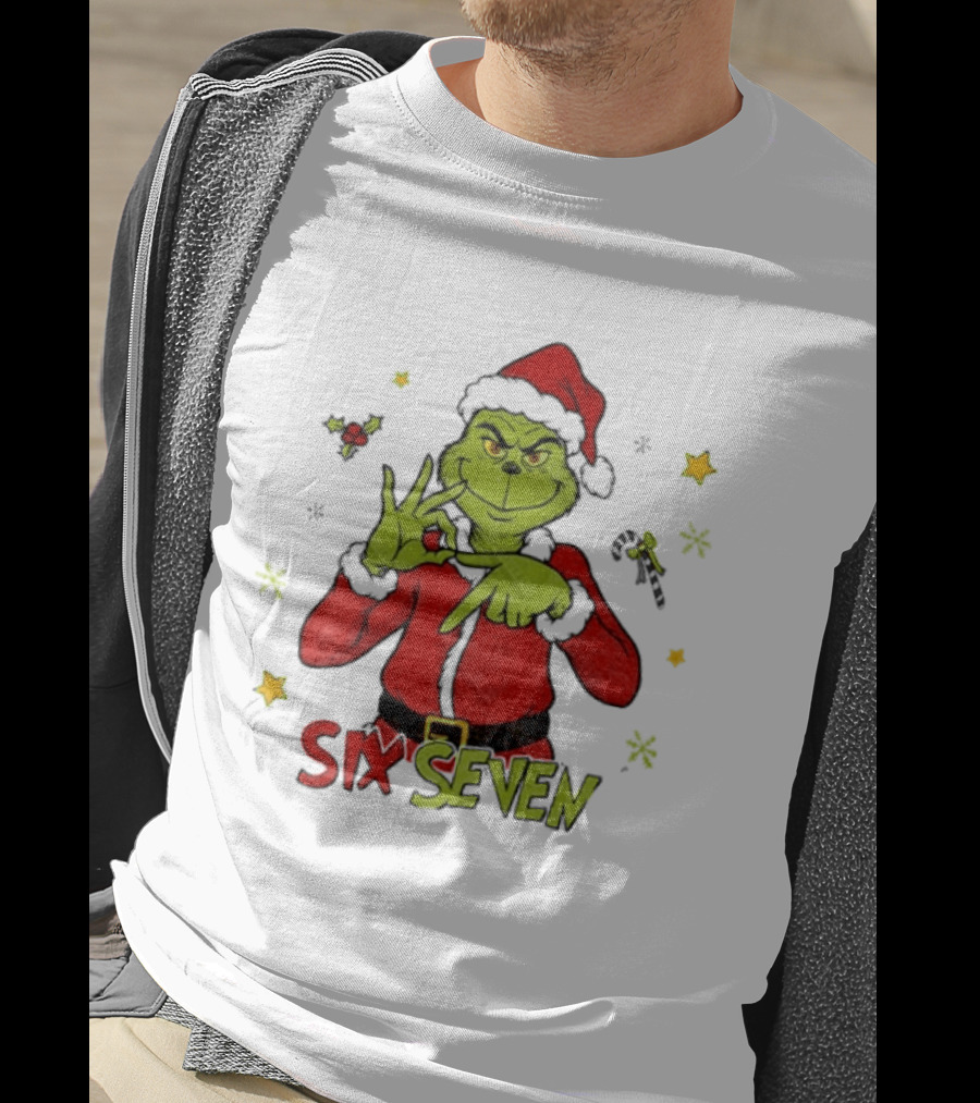 Grinch Santa Six Seven 6 7 Meme Christmas Stars Candy Cane T-Shirt