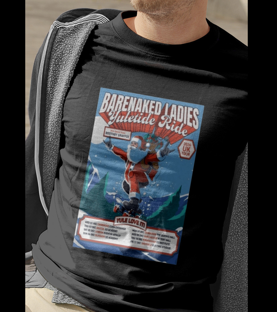 Barenaked Ladies Yuletide Ride UK Tour 2026 Santa With Special Guest Boothby Graffoe T-Shirt