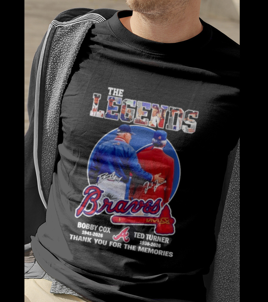 Bobby Cox Ted Turner Atlanta Braves Legends Thank You For The Memories Signatures T-Shirt