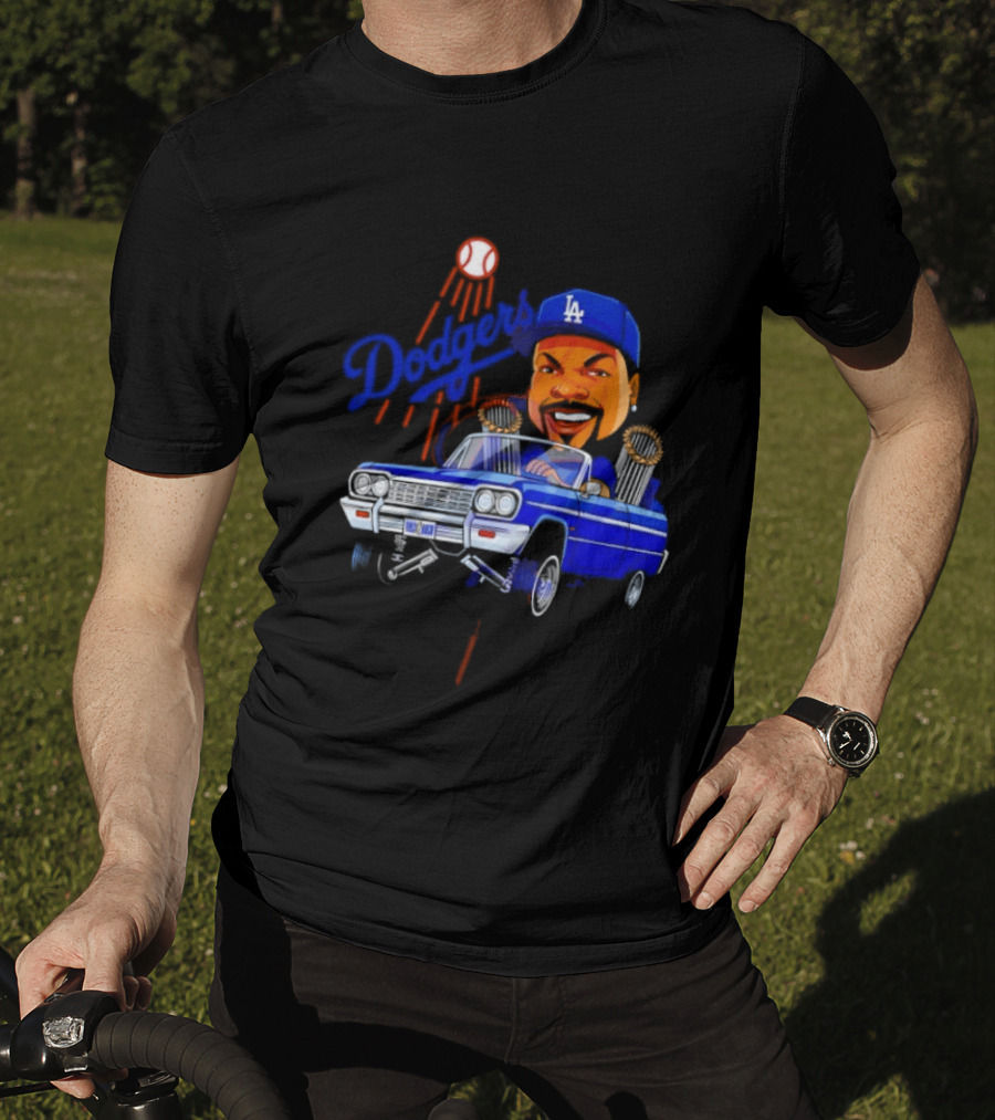 Ice Cube Cartoon Driving Lowrider Los Angeles Dodgers Baseball T-Shirt