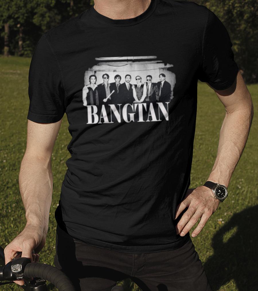 Bangtan Kpop 7 Member Boy Band Black And White T-Shirt