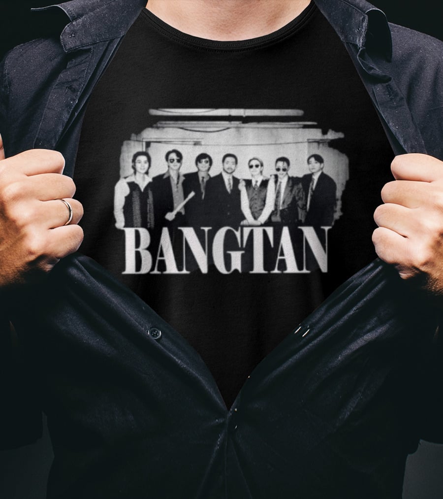 Bangtan Kpop 7 Member Boy Band Black And White T-Shirt